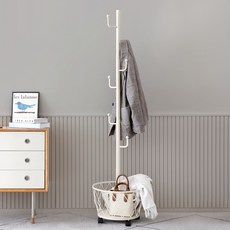 comet 附收納籃移動式鋼製立式衣帽架, 白色