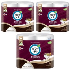 깨끗한나라 천연펄프 3겹 촉앤감 케어 고급롤화장지, 30m, 4개입, 3개