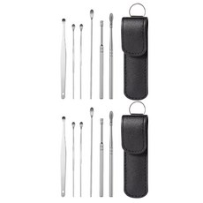 The Bella時尚道具簡約色彩掏耳棒 6種+色彩皮革盒 深色, 2組