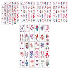 紋身指甲花刻字紋身貼紙植物園花卉 30 套, 混色, 6組