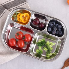 comet 家用304不鏽鋼迷你5格分隔餐盤, 1個, 白色 + 銀色