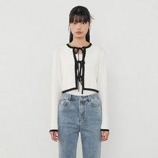 플라스틱아일랜드 여성용 리본매듭 배색 숏 가디건 PQ3KG361