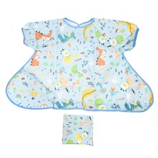 PUKU 藍色企鵝 短袖防漏魔吸圍兜 附收納袋 防水透氣, 恐龍藍, 1組, 1入