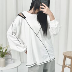 피어니스트 여성용 숄더 오픈 지퍼 스티치 긴팔 맨투맨