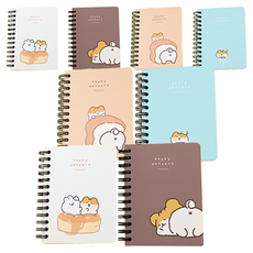 POPO FANCY 1500 Hamchi 迷你左翻線圈筆記本 80張 4款, 2套, 橘色, 薄荷綠, 象牙白, 棕色