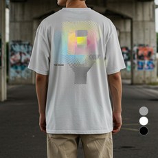 엠씨티 문컬렉션 베이직 5부 오버핏 통기성 반팔티 네온그래픽