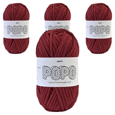 Knitt Popoyan 布藝紗管紗 鉤針包編織線 100g, 23 酒紅色, 4個