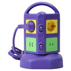 SooPii 設計高容量4000W USB塔型安全延長線鮮豔色彩版 6孔, 紫色, 1個, 2m