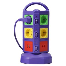 SooPii 設計款高容量 4000W USB塔式安全延長線 鮮豔色彩版 10孔, 1個, 紫色, 2m