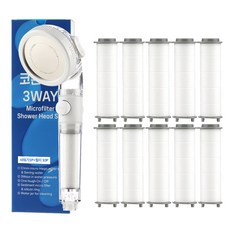 Cottonheim 3段式一鍵開關微過濾蓮蓬頭 + 濾芯 10入組, 1套, 混合色