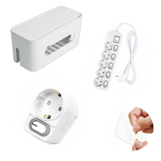 Segye Enter 家用辦公桌家用台多標籤收納盒 + 5 個 LED 個人多標籤 + 1 個 LED L 形 + 矽膠雙面貼紙禮品平板電腦支架, 1套, 環保電源收納盒（白色）+ 5個1.5m的獨立盒子+ 1個L形禮物