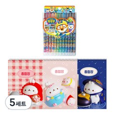 地球化學 Molang 厚實綜合練習簿 隨機出貨 3入 + Pororo 12色色鉛筆, 混合顏色, 5套