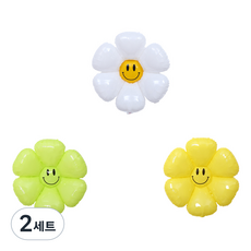 피앤비유니티 스마일 데이지 풍선 중, 화이트, 그린, 옐로우, 2세트
