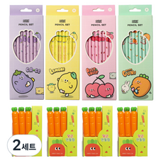 핑크풋 2000 당근친구들 연필 B 4종 x 8p + 당근 연필 캡 3p x 4개, 민트 + 핑크 + 퍼플 + 엘로우, 2세트