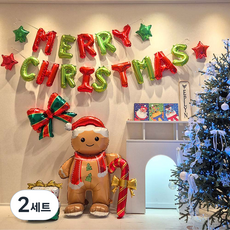이플린 메리크리스마스 레터링 + 산타쿠키 + 리본 + 선물 + 지팡이 + 별 레드 2p + 별 그린 2p 풍선 세트, 혼합색상, 2세트