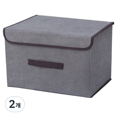 앞날창창 뚜껑형 패브릭 수납 리빙박스, 그레이, 2개