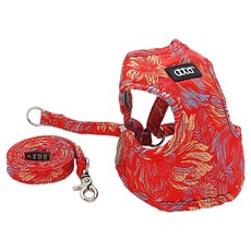 doter 寵愛物語 時尚胸背牽繩組 透氣舒適 掌形加強拉扯承受力 花色穿搭 狗貓用, M(頸圍26~38cm 胸圍36~46cm 牽繩120cm), 鴻運金織, 1組