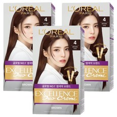 로레알파리 엑셀랑스 듀오크림 염모제, 4 브라운, 3개
