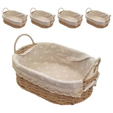Gongganane 帶蓋麻花繩編圓形藤編籃, 自然色, 5個