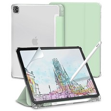 신지모루 클리어 애플펜슬 수납 태블릿PC 케이스 + 종이질감 액정보호 필름 세트, 그린, 1개