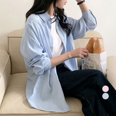 afinar 女款寬鬆版條紋長袖襯衫