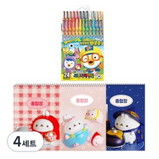 Molang厚實綜合練習本 隨機出貨 3入 + 地球化學 Pororo 24色色鉛筆, 混合顏色, 4套