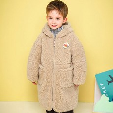 JELISPOON 童款絨毛連帽拉鍊長版外套