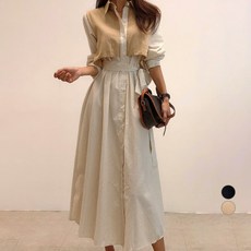 페이퍼먼츠 스트라이프 레이어드 베스트 롱 셔츠 원피스 00770