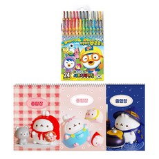 地球化學 Molang 厚實綜合練習簿 隨機出貨 3入 + Pororo 24色色鉛筆, 混合顏色, 1套