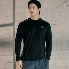 튜브트리 남성용 루즈핏 스티치 롱슬리브 래쉬가드 상의 A9203, 블랙