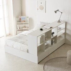 파로마 마가 공간분리 수납침대 프레임 + 책장 + 본넬 라텍폼스 매트리스 세트 방문설치, 화이트(프레임, 책장), 단일색상(매트리스)