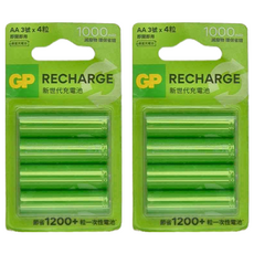 GP Batteries 超霸 新世代充電池AA 1000mAh 適用於各種家用電器, 4個裝, 2組