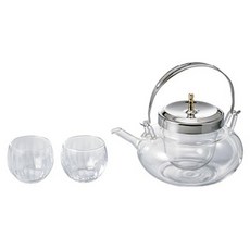 HARIO 好璃奧 地爐利精緻丸型冷酒器壺杯組, 透明 + 銀色, 1組