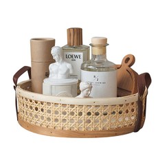 VUNET 皮革提把藤編託盤 小型, 淺色, 1個