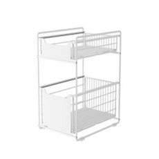 DaynDay 메탈 슬라이딩 슬림형 2단 선반, 화이트, 1개