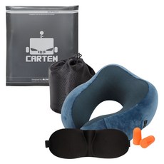 카템 떠나요 메모리폼 목쿠션 + 수면안대 + 귀마개 + 파우치 세트, 블루, 1세트