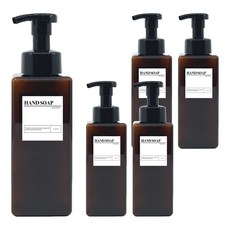 뉴앤룩 사각 거품용기 핸드워시 리필공병 650ml + A라벨스티커 핸드솝 세트, 브라운(리필공병), 5세트