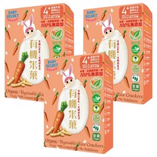 BABY SECRET 寶寶的秘密 有機米菓 適合4個月以上寶寶 花蓮米+胡蘿蔔口味, 胡蘿蔔, 36g, 3盒