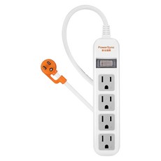 PowerSync 群加 直立式1開4插防雷擊抗搖擺延長線 TS4ZW009, 1條, 白色, 90cm