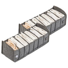 E.dot 加厚透氣牛津布抽屜分格收納盒/收納袋 7格 灰色, 2個, 小號(37 x 15 x 13cm)