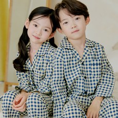 아동용 클래식 긴팔체크 학생 상하세트