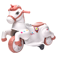 SMARTMOM 兒童電動機車 獨角獸可愛小馬造型, 音樂播放器, 寬敞坐墊, 穩定輔助輪, 馬卡龍粉, 1個
