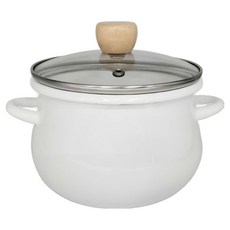 SHIMOYAMA 搪瓷油炸鍋玻璃蓋 雙耳 白色, 16cm, 1組