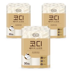 Cody 米色柔軟 3 層天然紙漿卷衛生紙 30m, 30捲, 3袋