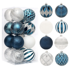 歐式造型彩繪球 8cm 16入組, 藍色 + 白色, 1組