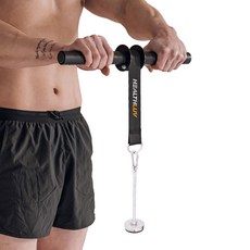 HealthLuv 負重腕力滾輪 前臂訓練器, 1個, 黑色 + 銀色