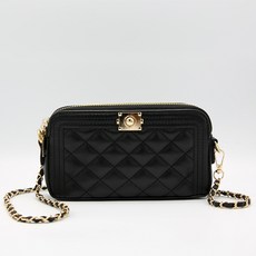 LULU 迷你格紋斜背包+吊飾 隨機出貨, 黑色