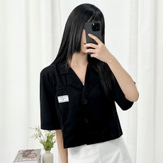 피어니스트 여성용 베이직 크롭 반팔 자켓