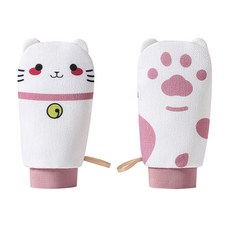 UTOOKII 貓咪造型去角質沐浴手套, 白色 + 粉色, 1個, 1個