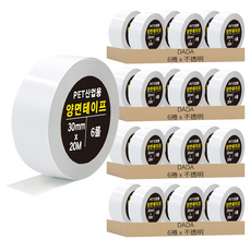 DADA PET 高黏度工業用雙面膠帶 Set 6捲, 30mm x 20m, 不透明, 24捲
